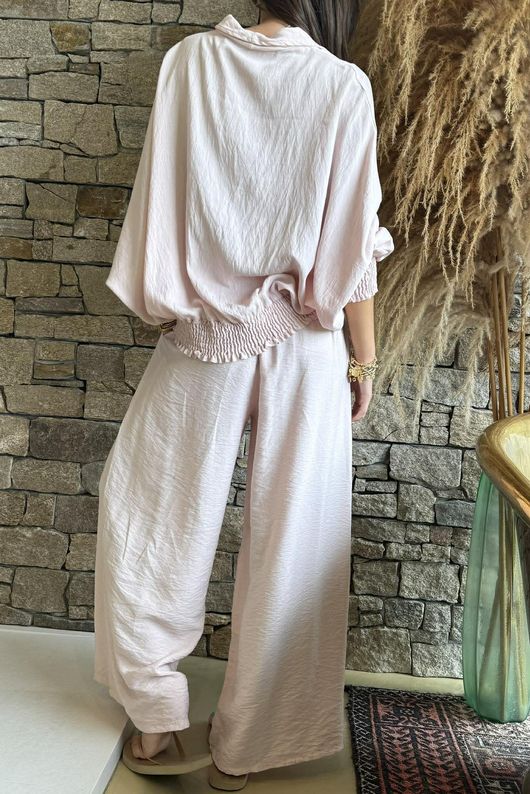 Basso Button Drape Batwing Shirt Seashell